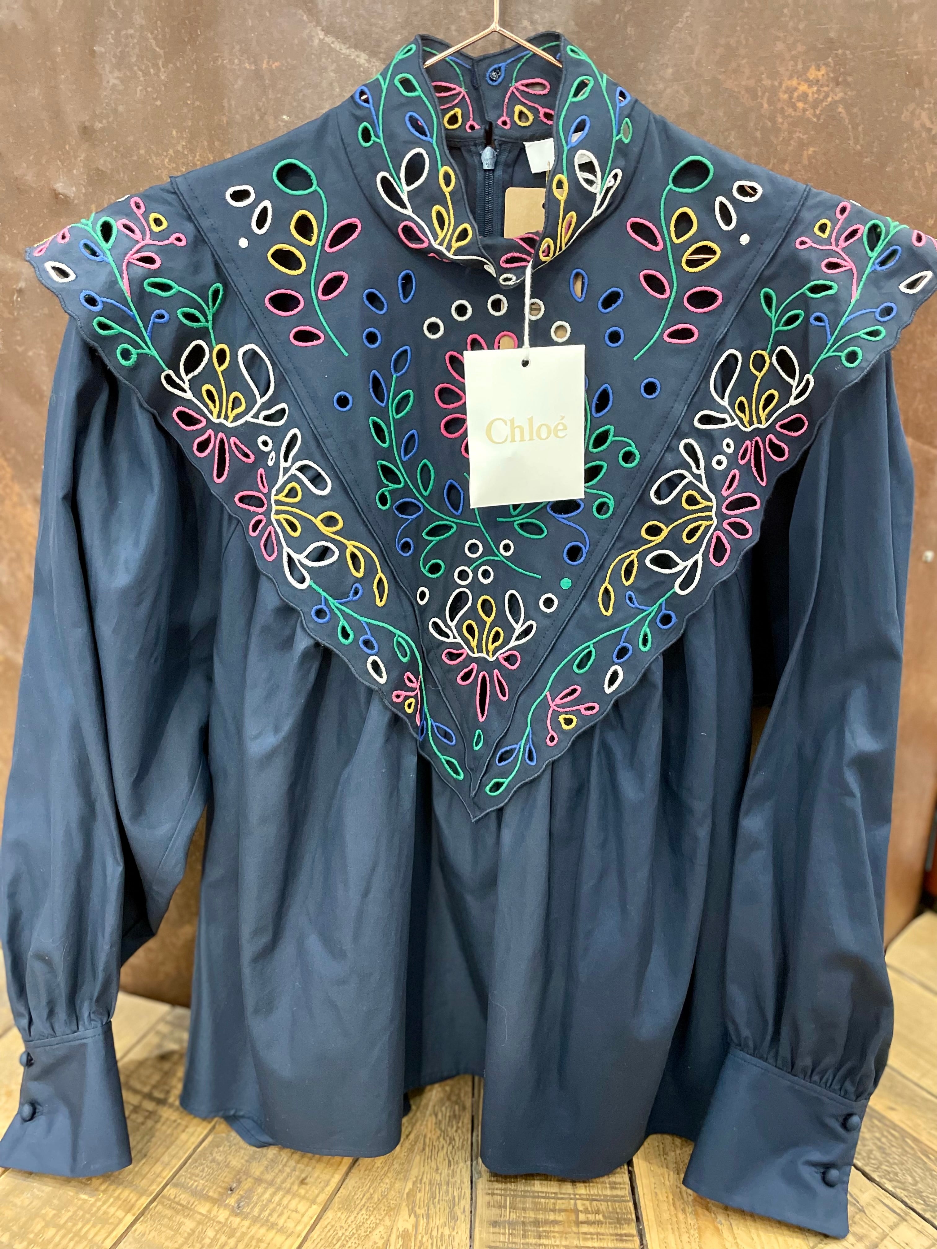 Navy & color blouse - CHLOE - XS