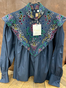 Navy & color blouse - CHLOE - XS