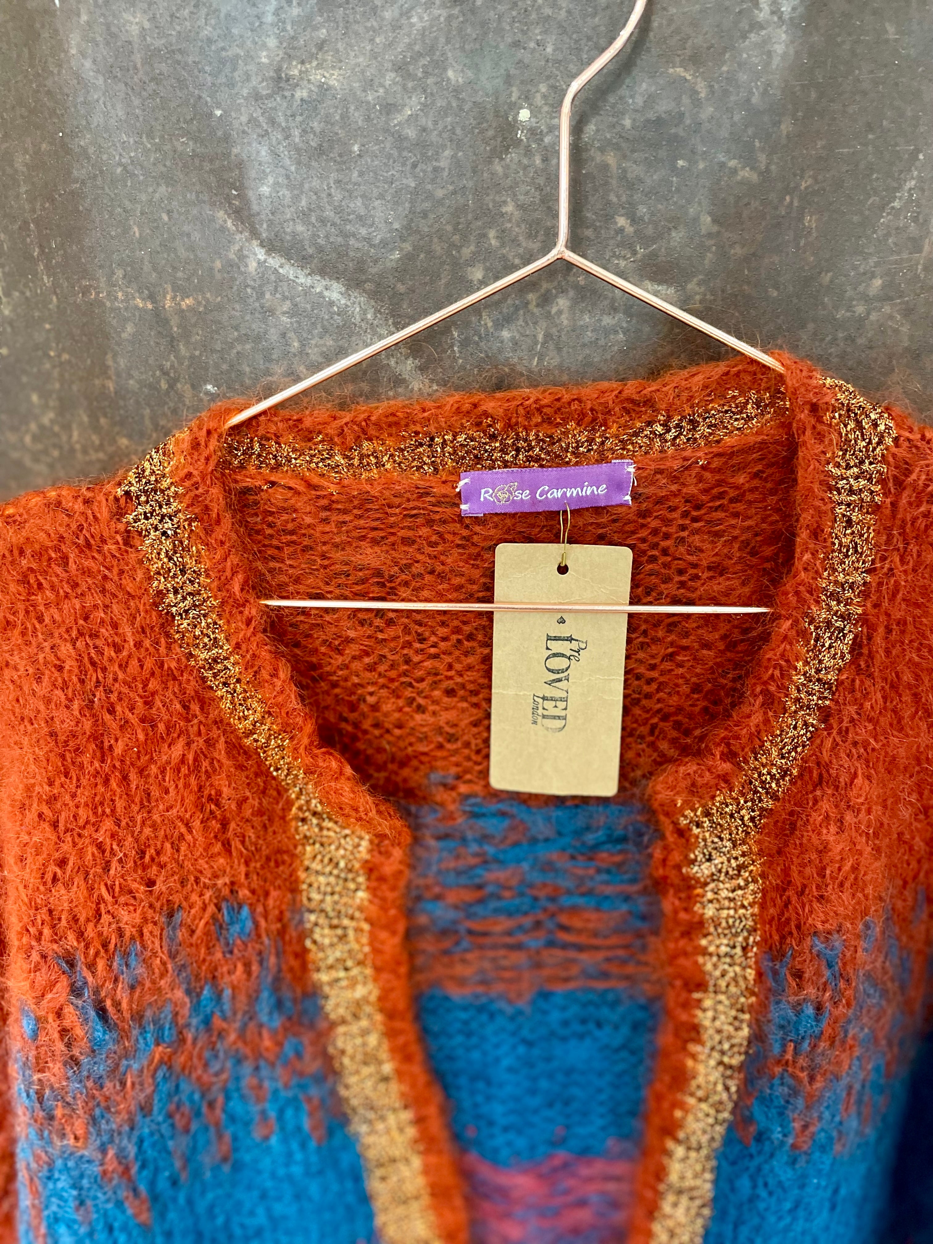 Mix color knit cardigan - ROSE CARMINE - ONE SIZE