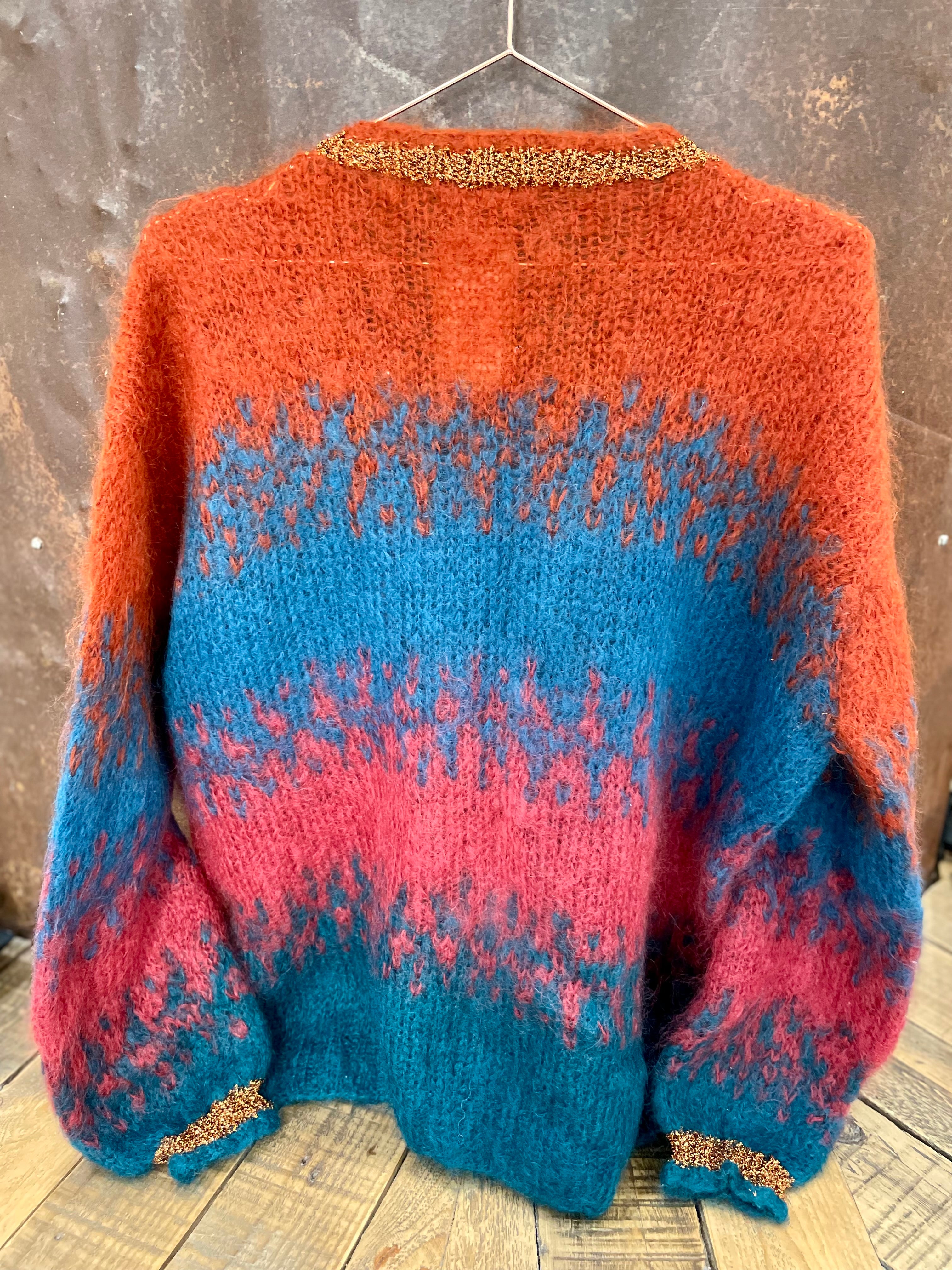 Mix color knit cardigan - ROSE CARMINE - ONE SIZE