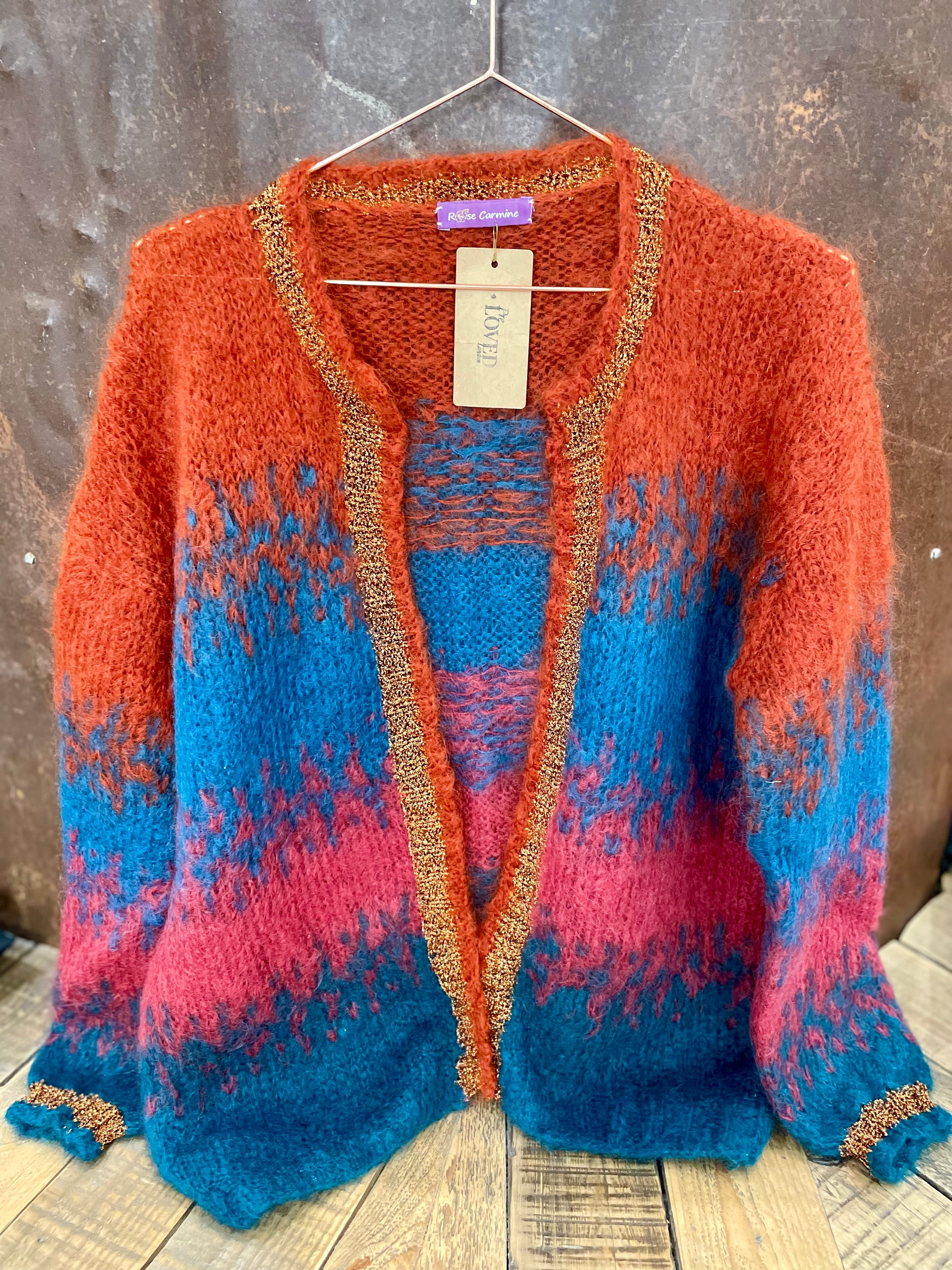 Mix color knit cardigan - ROSE CARMINE - ONE SIZE