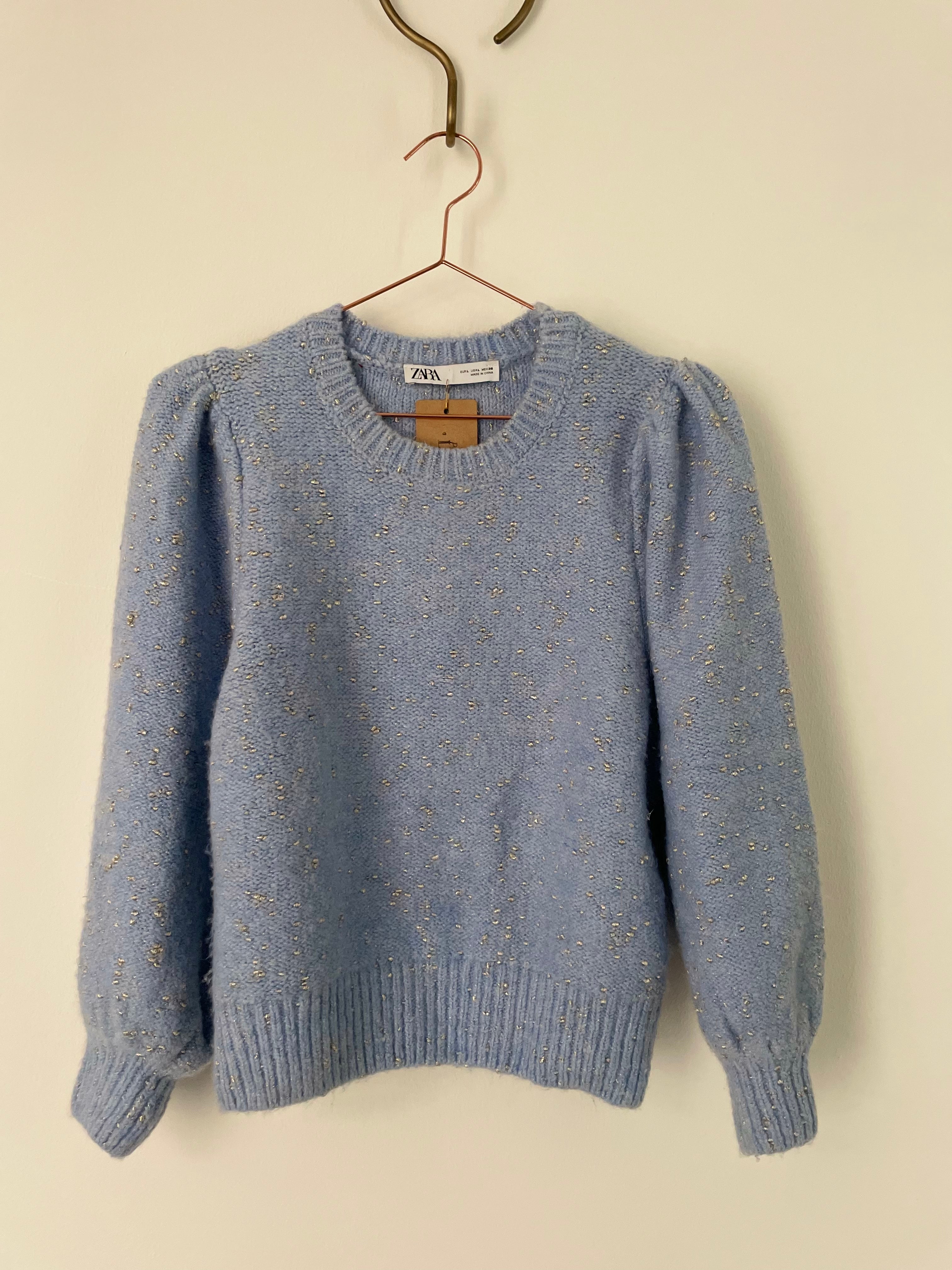 Blue & metallic knit jumper - ZARA - L