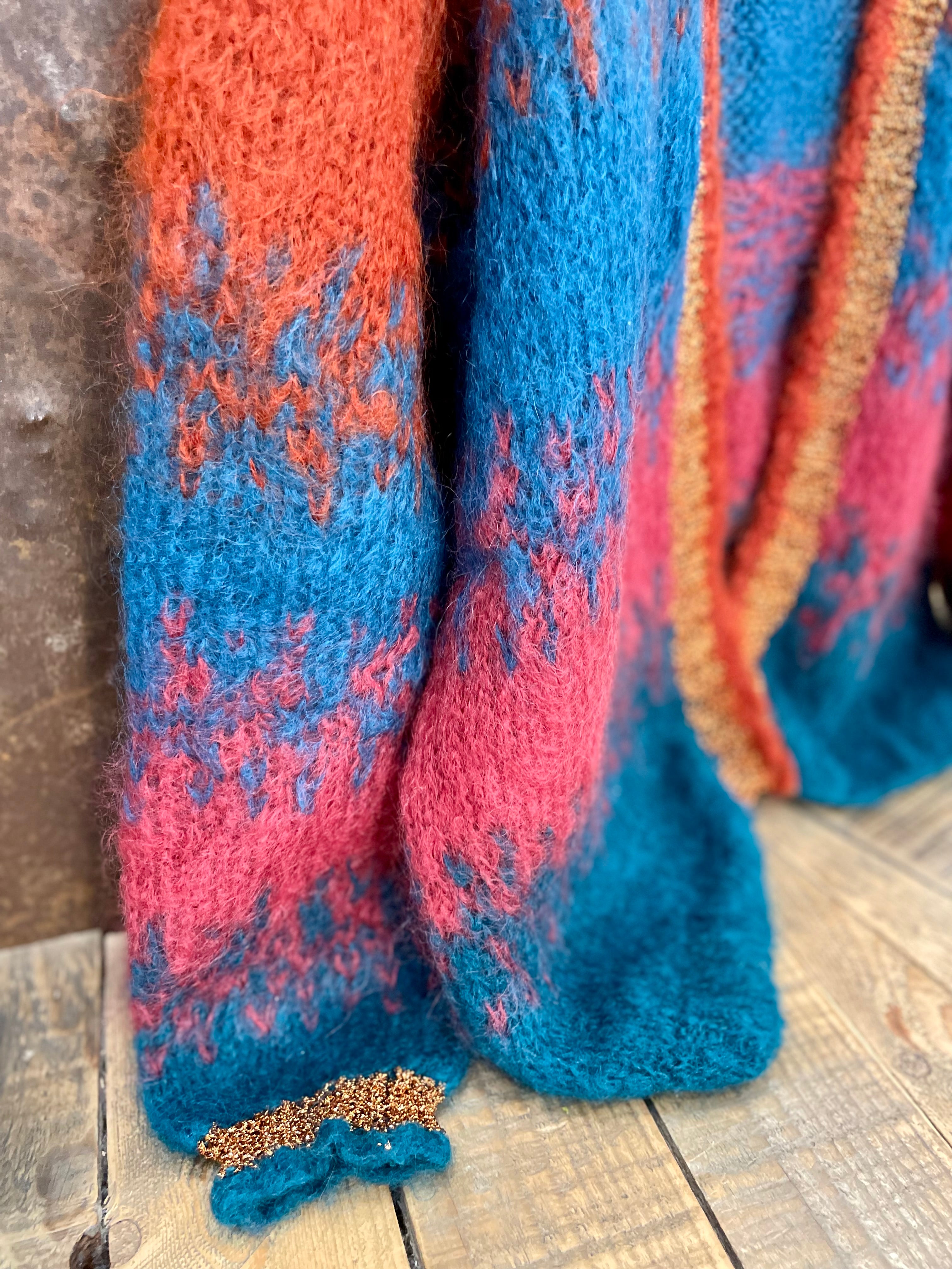 Mix color knit cardigan - ROSE CARMINE - ONE SIZE