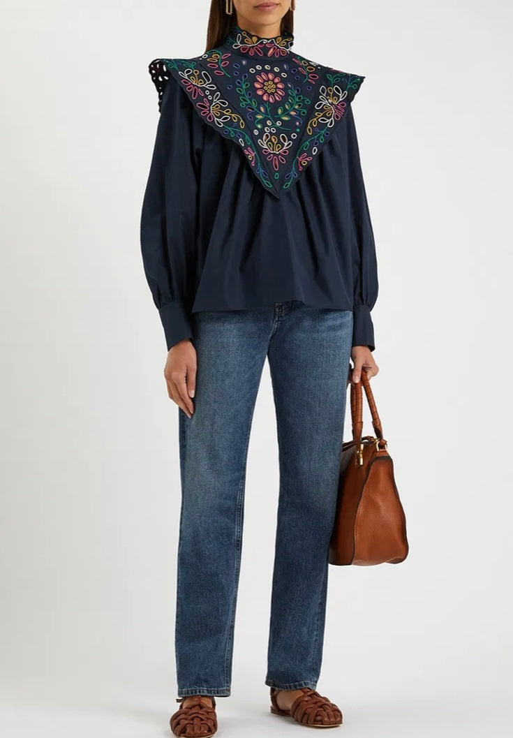 Navy & color blouse - CHLOE - XS